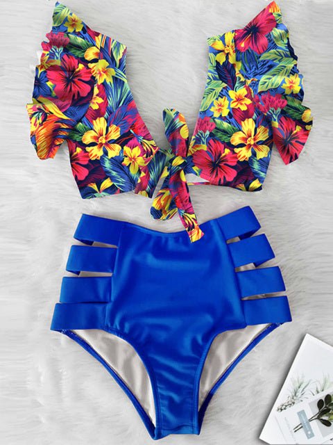 Floral Dreams Ruffled High Waist Bikini Set