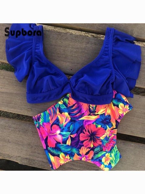 Floral Dreams Ruffled High Waist Bikini Set