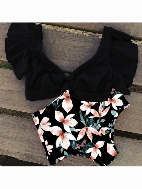 Floral Dreams Ruffled High Waist Bikini Set