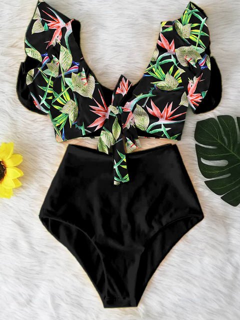 Floral Dreams Ruffled High Waist Bikini Set