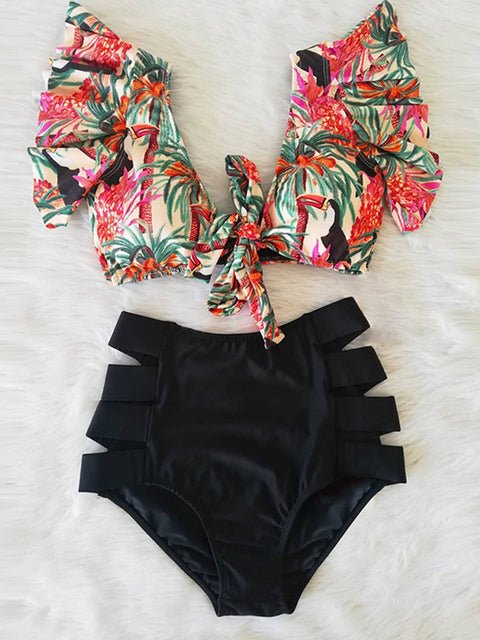 Floral Dreams Ruffled High Waist Bikini Set