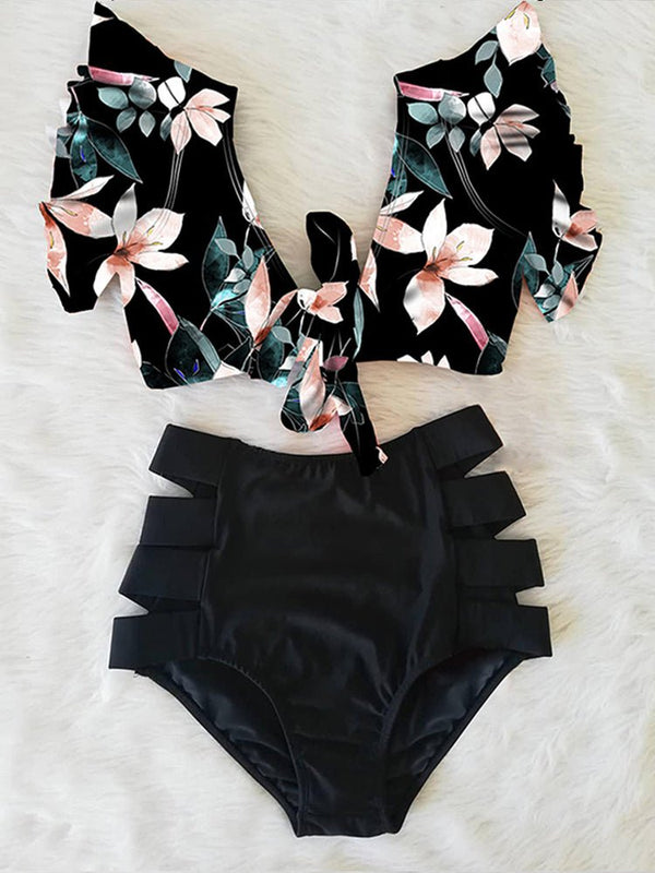 Floral Dreams Ruffled High Waist Bikini Set