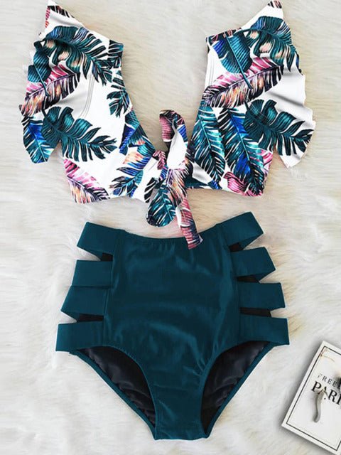 Floral Dreams Ruffled High Waist Bikini Set