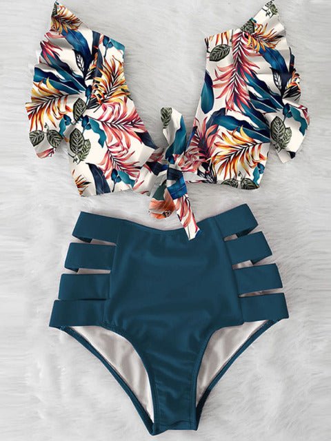 Floral Dreams Ruffled High Waist Bikini Set