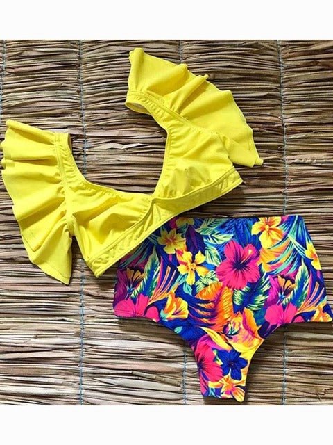 Floral Dreams Ruffled High Waist Bikini Set