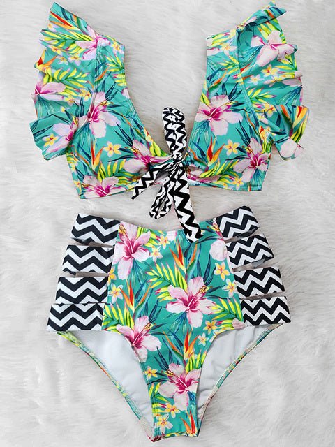 Floral Dreams Ruffled High Waist Bikini Set