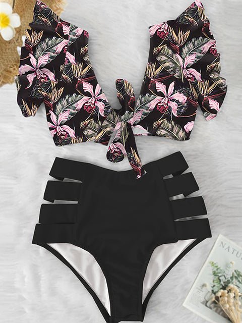 Floral Dreams Ruffled High Waist Bikini Set