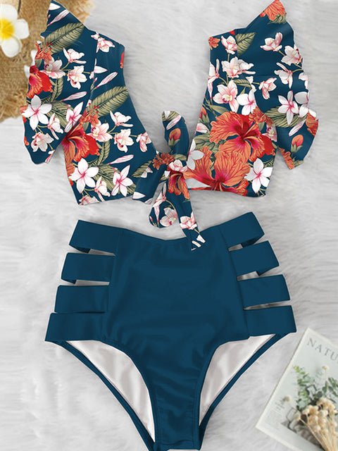 Floral Dreams Ruffled High Waist Bikini Set