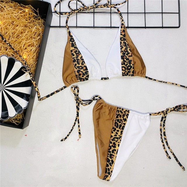 Gisele Super Hot Leopard Print Triangle Brazilian Bikini