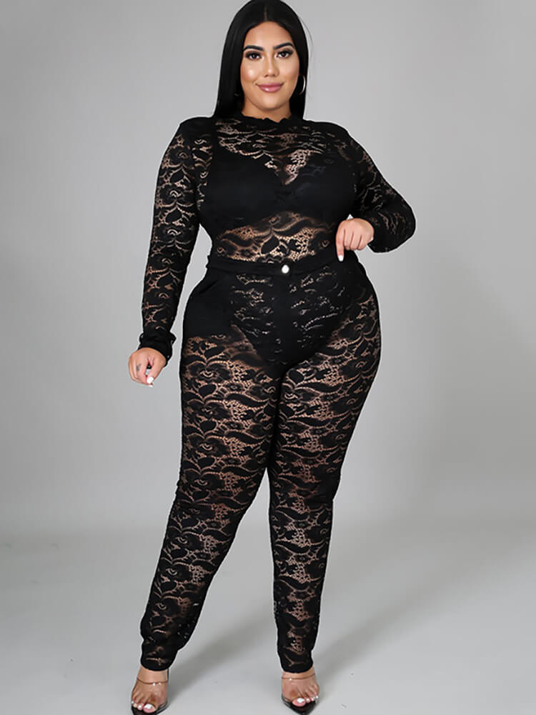 Two Piece Lace Long Sleeve Tops + Bodycon Pants