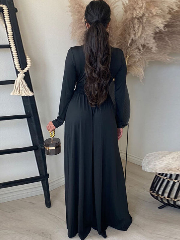 Long Sleeve Ruched Slit Maxi Dress