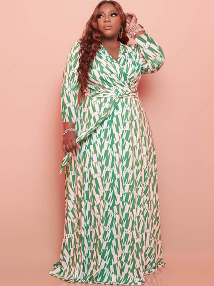 Plus Size Floral Print Long Sleeve Maxi Dress