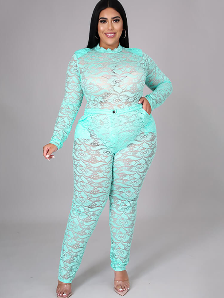 Two Piece Lace Long Sleeve Tops + Bodycon Pants