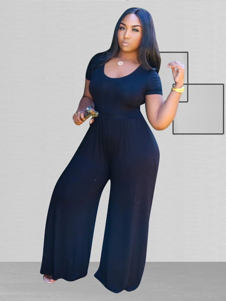 Plus Size Short Sleeve Wide Leg Pant Jumpsuit