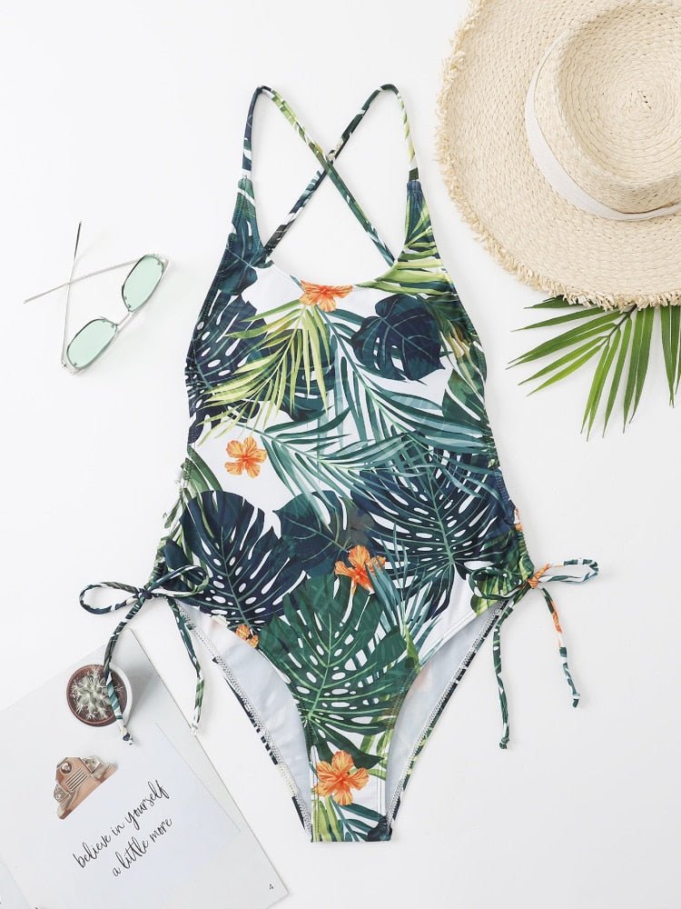 Jungle Vibes Sexy Back Drawstring One Piece Swimsuit