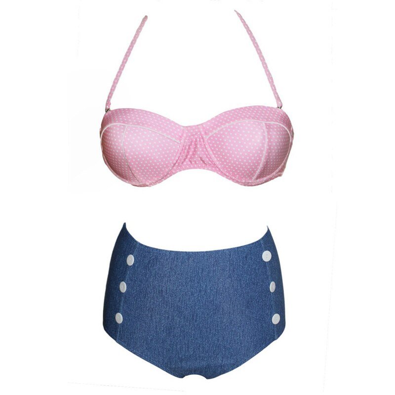 Lovey Denim Sexy Bikini High Waist Retro