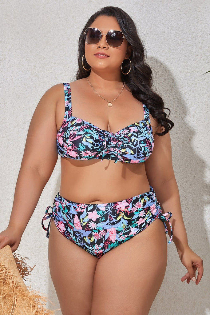 Plus Size Drawstring Detail Two-Piece Bikini Set