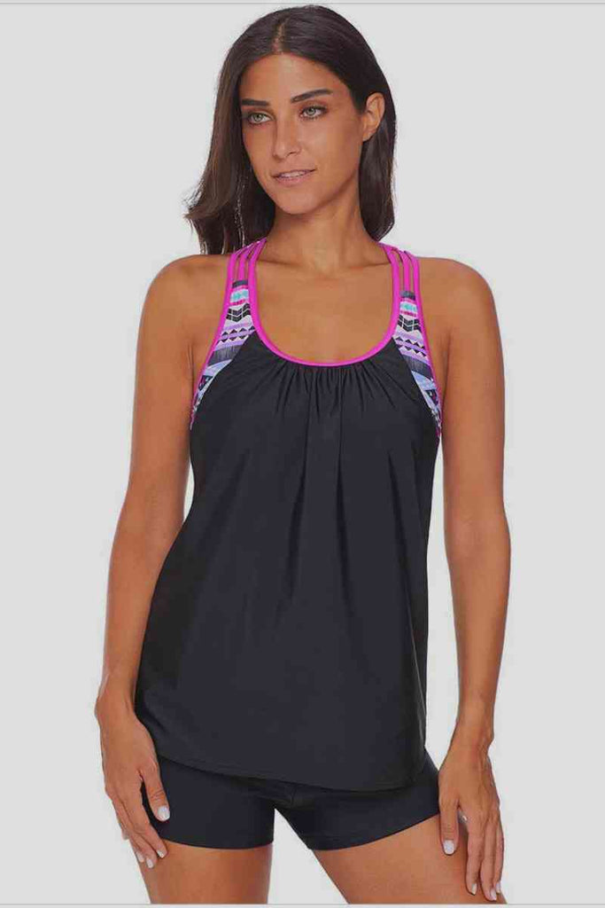 Printed Straps Racerback Tankini Top