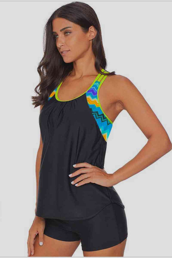 Printed Straps Racerback Tankini Top