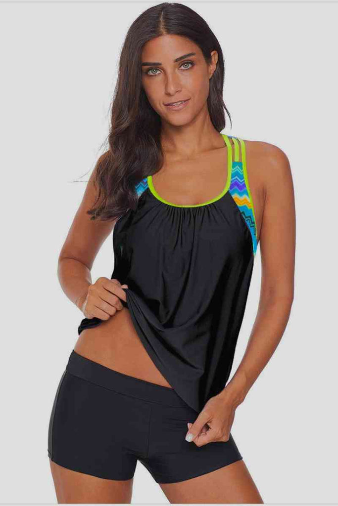 Printed Straps Racerback Tankini Top