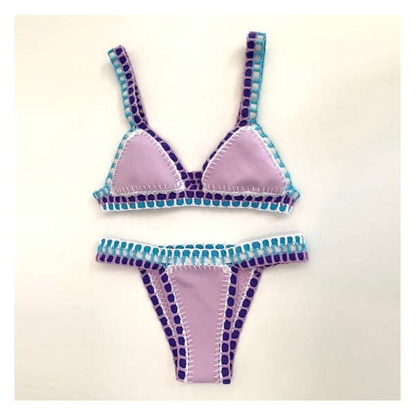 Purple Pleasure Sexy Handmade Neoprene Crochet Bikini Set