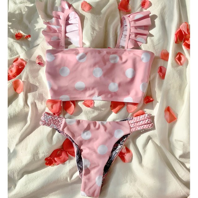 Sexy Pink Ruffle Strapped Bikini