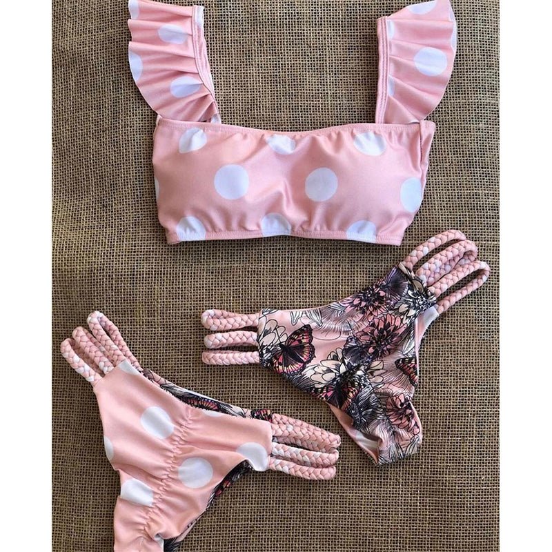 Sexy Pink Ruffle Strapped Bikini