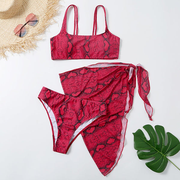 Sexy Snake Butterfly Animal Print Bikini 3 Piece Set