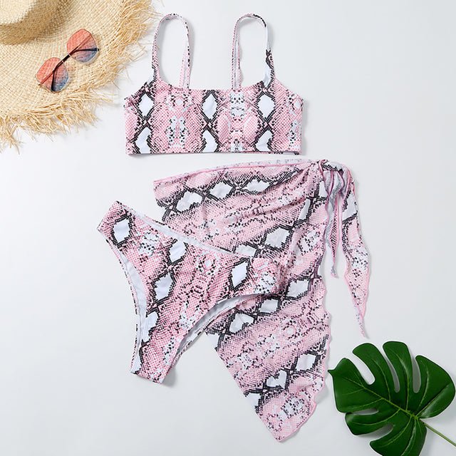 Sexy Snake Butterfly Animal Print Bikini 3 Piece Set