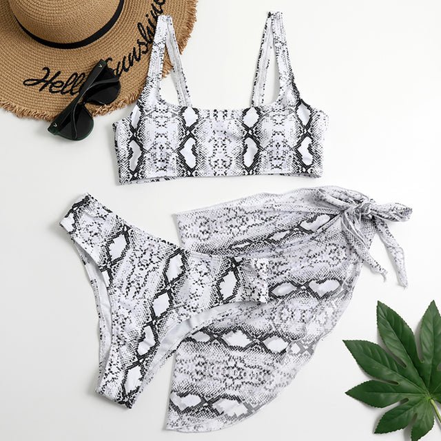 Sexy Snake Butterfly Animal Print Bikini 3 Piece Set