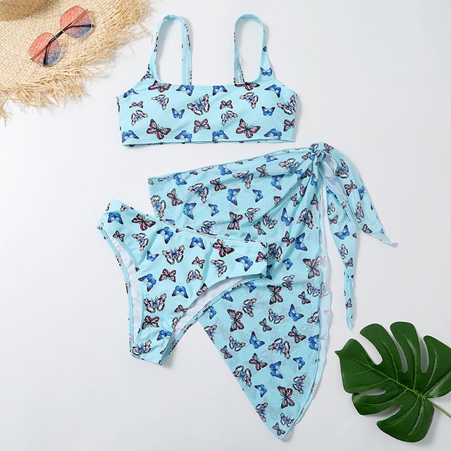 Sexy Snake Butterfly Animal Print Bikini 3 Piece Set