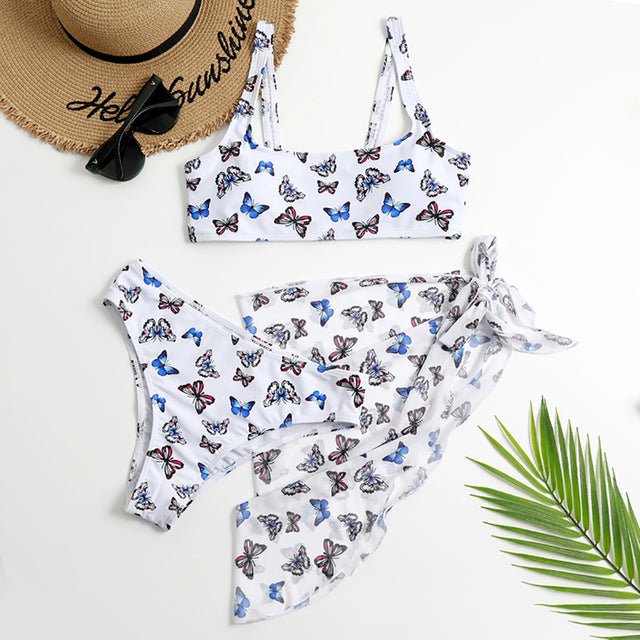 Sexy Snake Butterfly Animal Print Bikini 3 Piece Set