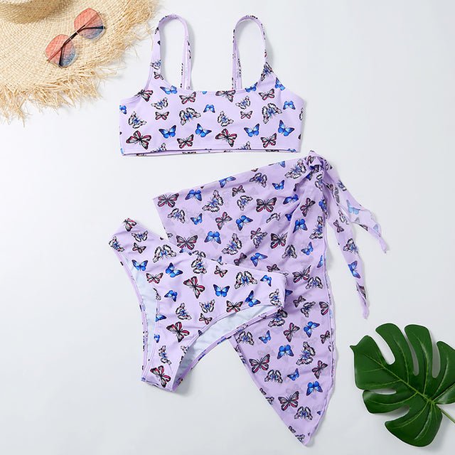 Sexy Snake Butterfly Animal Print Bikini 3 Piece Set