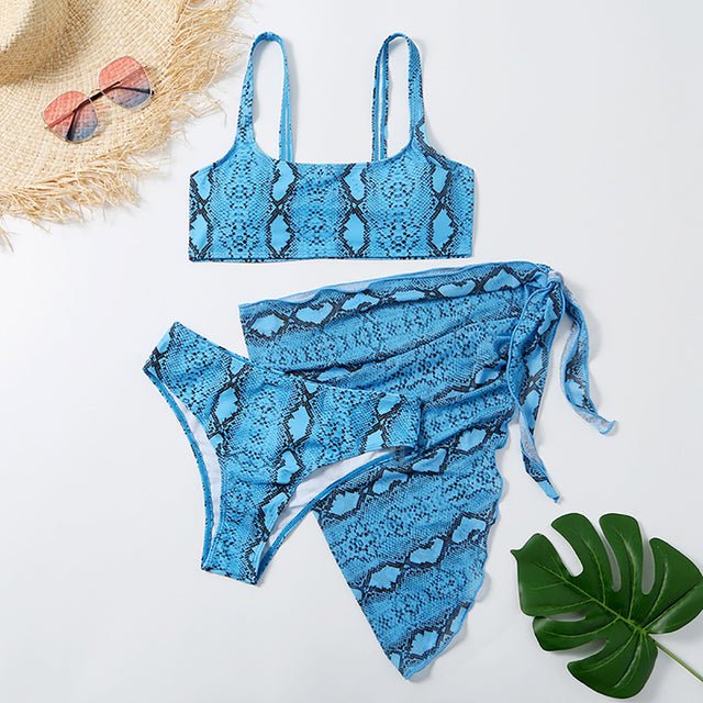 Sexy Snake Butterfly Animal Print Bikini 3 Piece Set