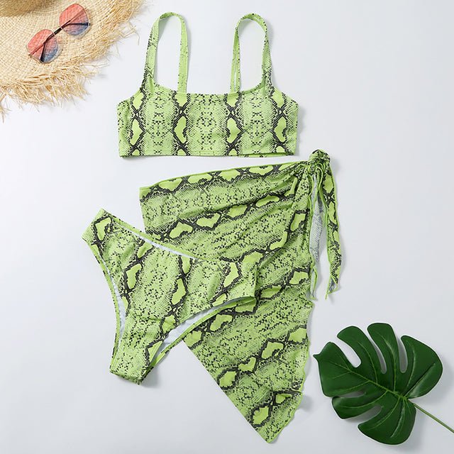 Sexy Snake Butterfly Animal Print Bikini 3 Piece Set