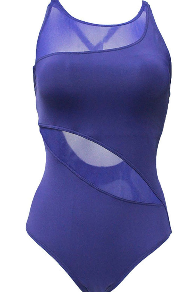 Spliced Mesh Scoop Neck Sleeveless One-Piece Swimsuit