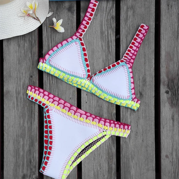 Sunset and Swim Reversible Crochet Neoprene Sexy Bikini Set