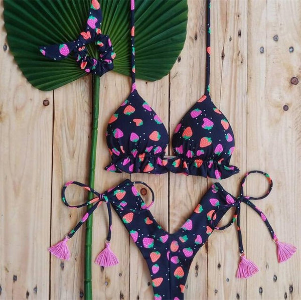 Sunset and Swim Sexy Print Lace Up Brazilian Cheeky Bikini