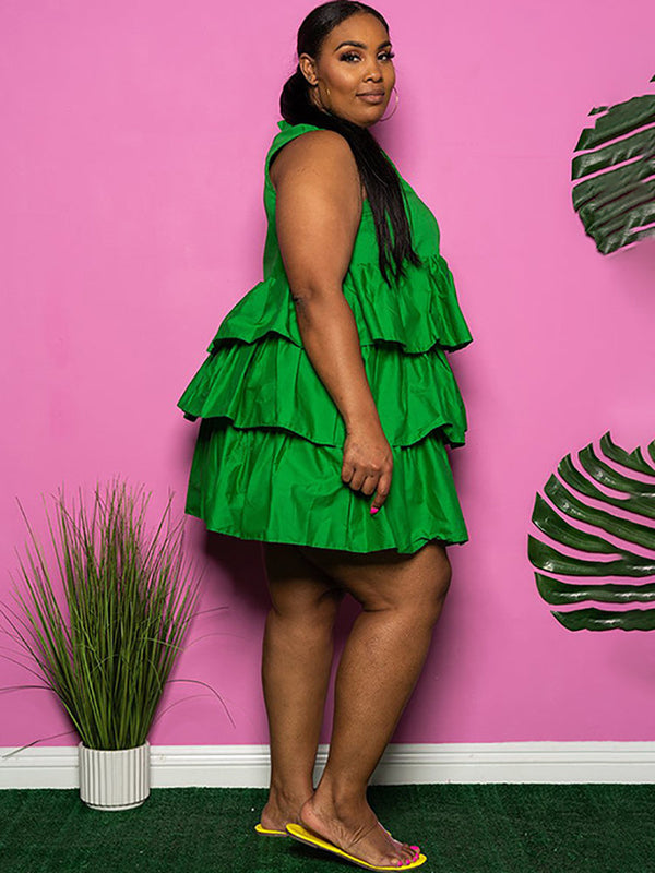 Plus Size Sleeveless Ruffle Layered Mini Dress